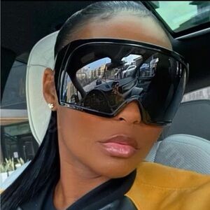 Oversized Black Shield Visor Sunglasses